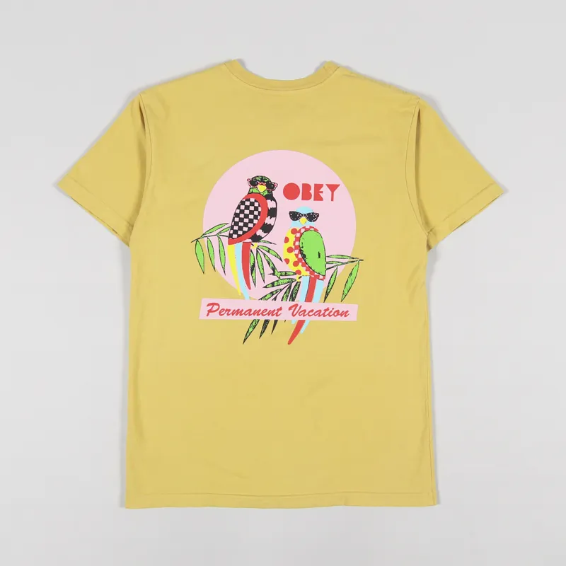 Obey Permanent Vacation T Shirt Gold Harvest