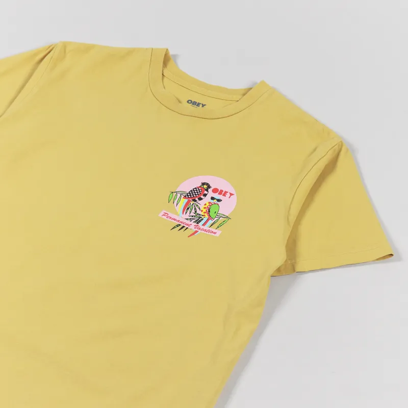 Obey Permanent Vacation T Shirt Gold Harvest-3