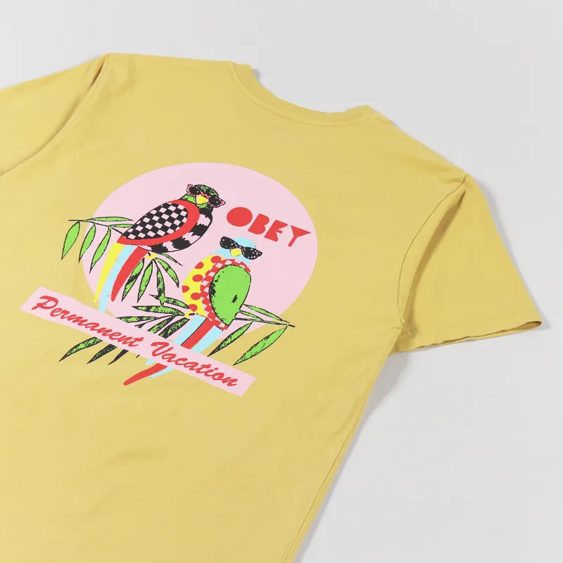 Obey Permanent Vacation T Shirt Gold Harvest-2