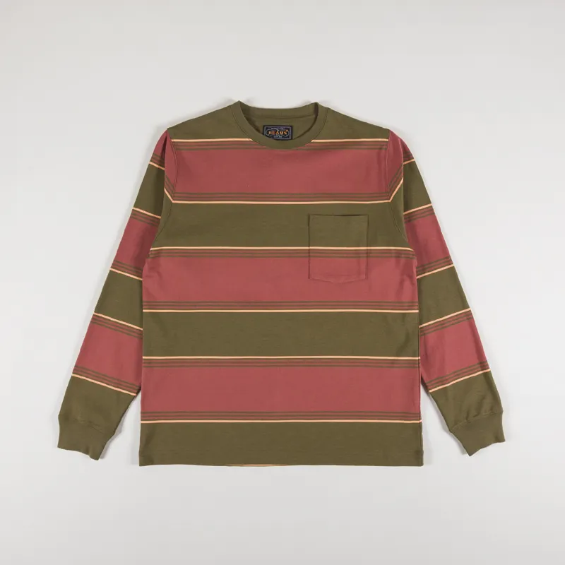 Beams Plus Multi Horizontal Striped Pocket T Shirt Olive