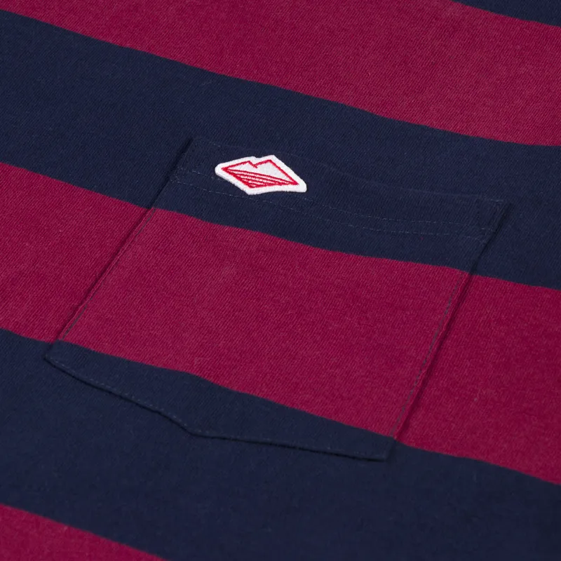 Battenwear Pocket Rugby T Shirt Navy Maroon Stripe-1