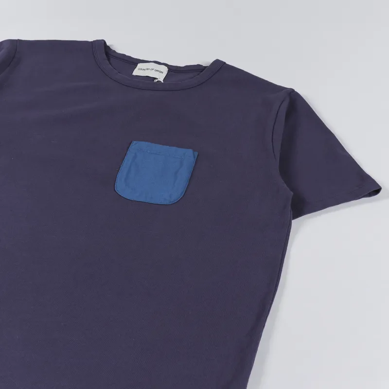 Country Of Origin Pocket T Shirt Navy Sea Blue-3