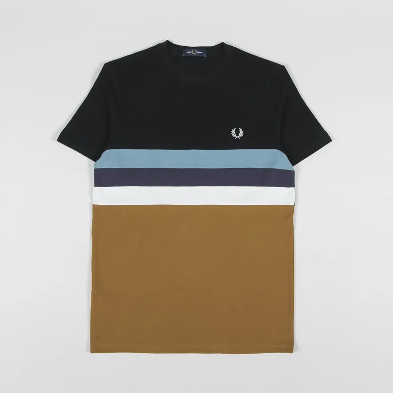 Fred Perry Panelled Stripe T Shirt Dark Caramel