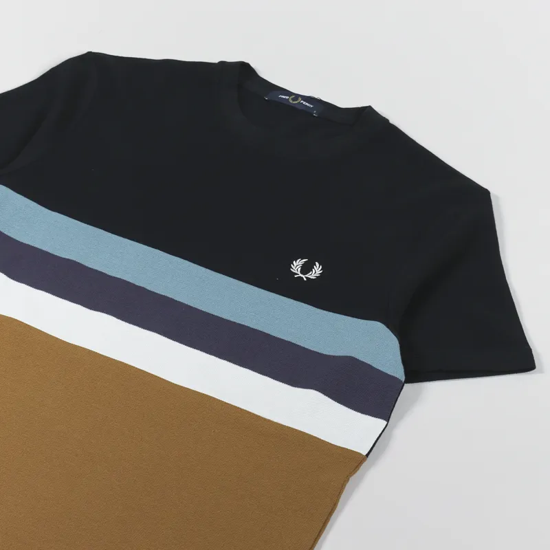Fred Perry Panelled Stripe T Shirt Dark Caramel-2