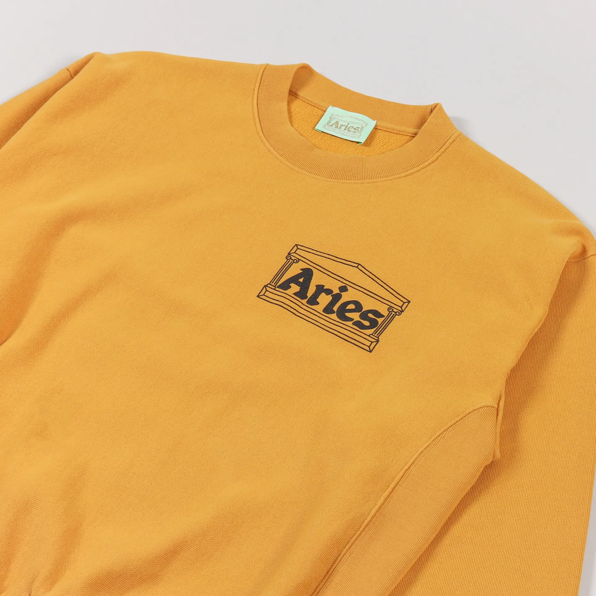 Aries Arise Mens Premium Temple Logo Sweatshirt Ochre Yellow Aries Premium Temple Sweatshirt XL Camel
