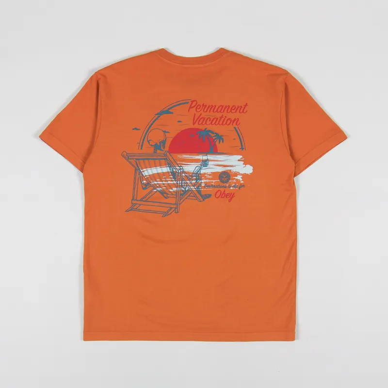 Obey Permanent Vacation T Shirt Orange Oxide