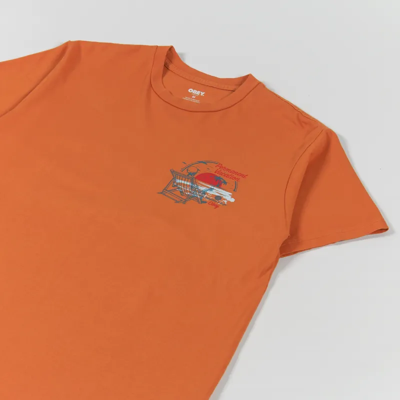 Obey Permanent Vacation T Shirt Orange Oxide-3