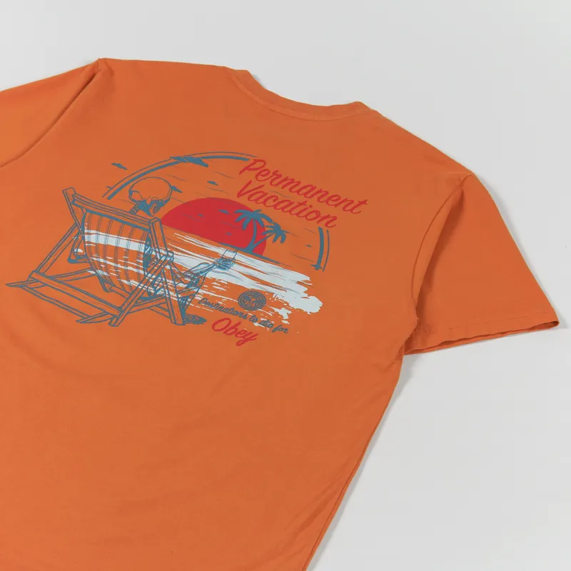 Obey Permanent Vacation T Shirt Orange Oxide-2