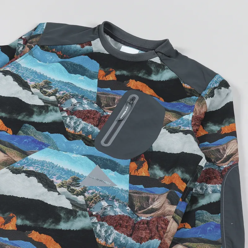 And Wander Printed Vent Pullover Blue Mix-2