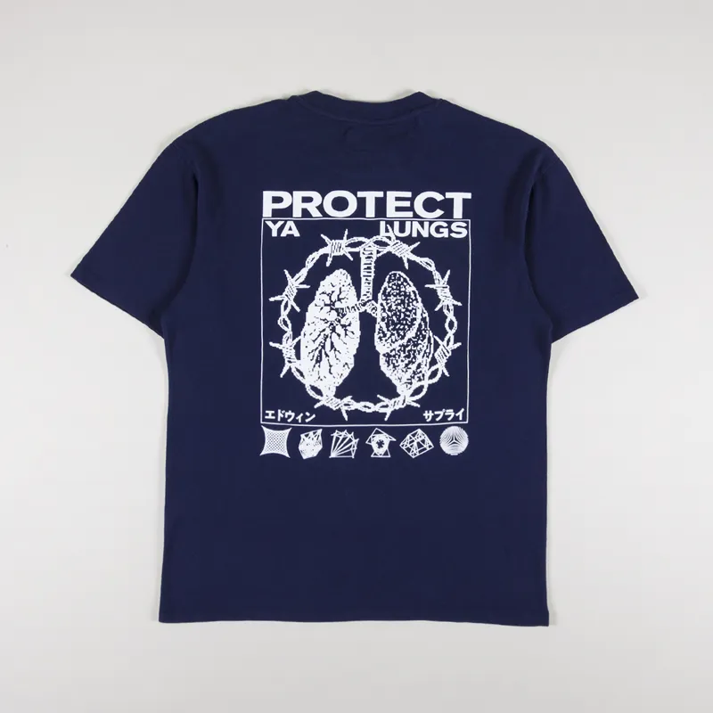 Edwin Protect Ya Lungs T Shirt Maritime Blue