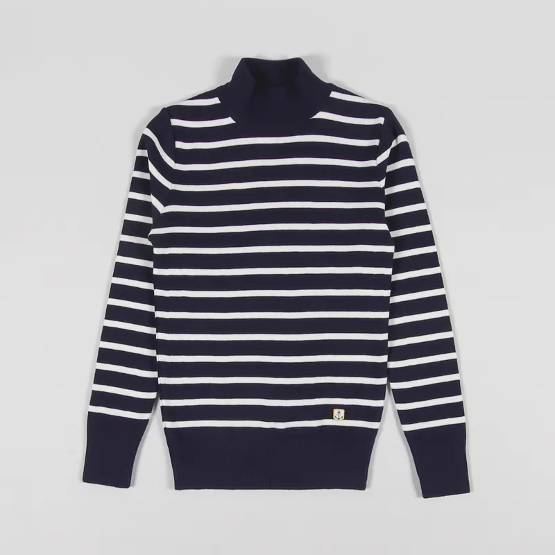 Armor Lux Womens Mock Neck Sweater Dark Blue White