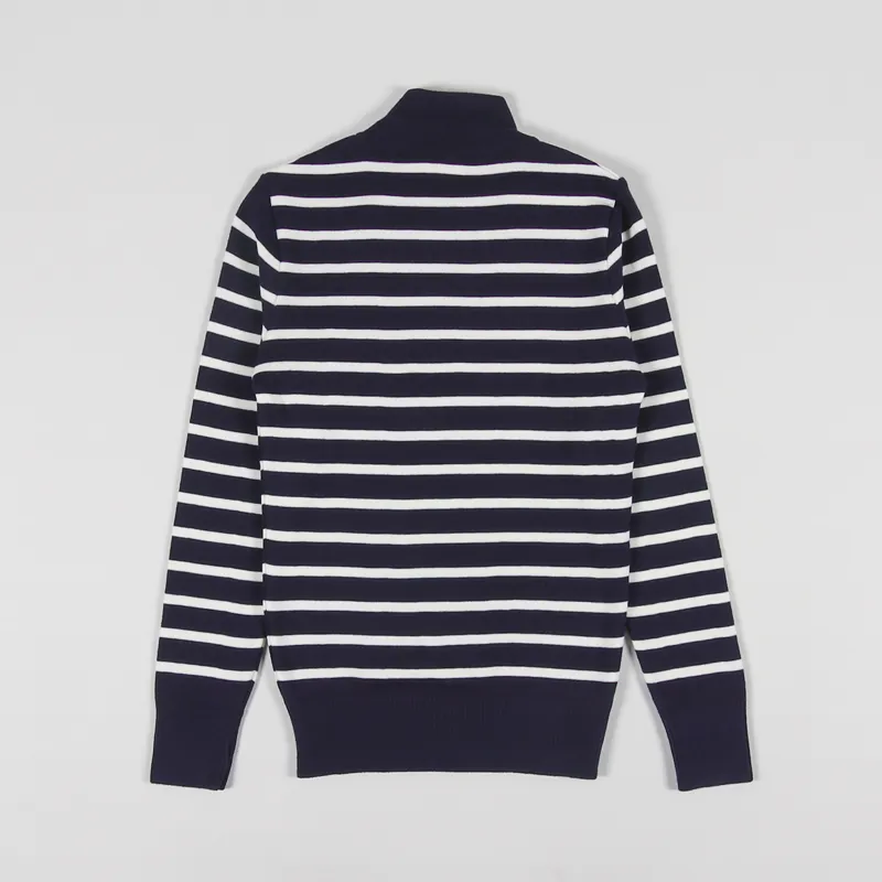 Armor Lux Womens Mock Neck Sweater Dark Blue White-3