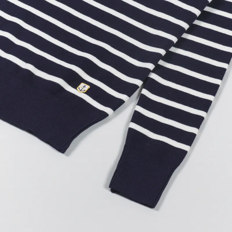 Armor Lux Womens Mock Neck Sweater Dark Blue White-4