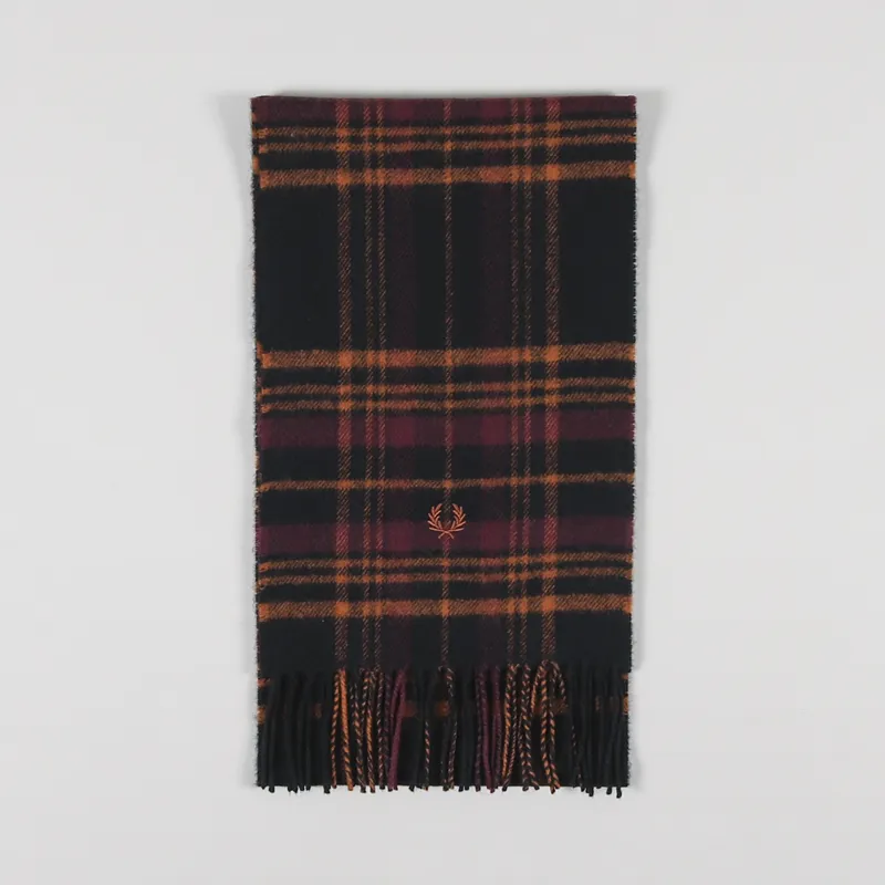 Fred Perry Redacted Tartan Scarf Oxblood