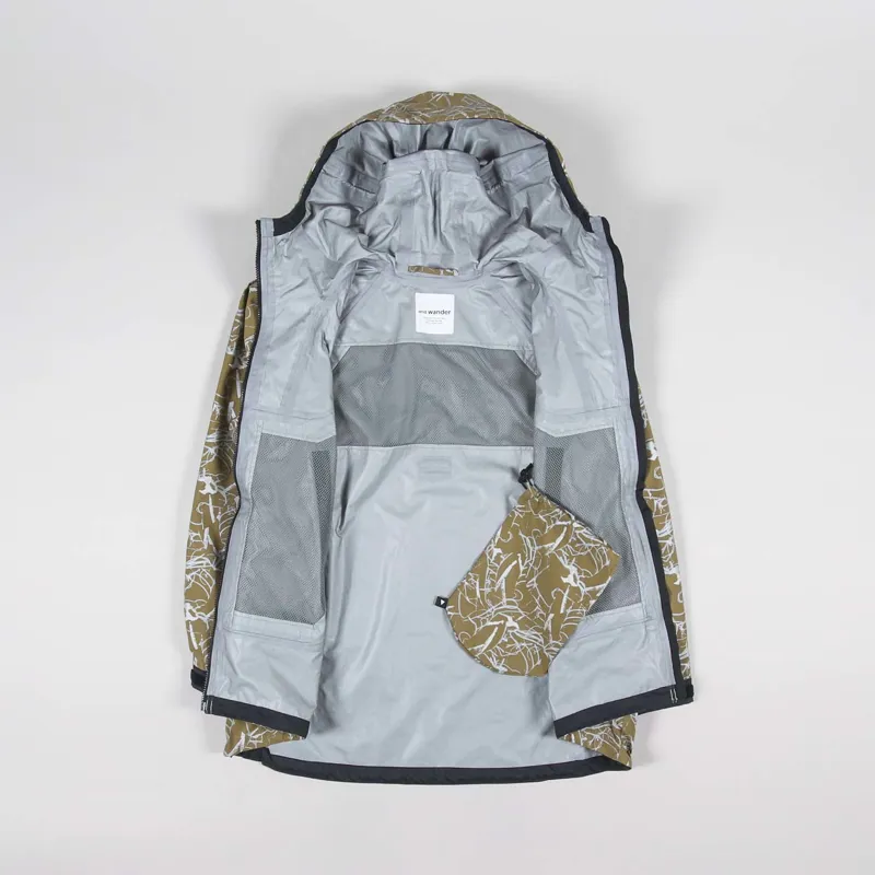 And Wander Reflective Printed Waterproof Jacket Beige-1