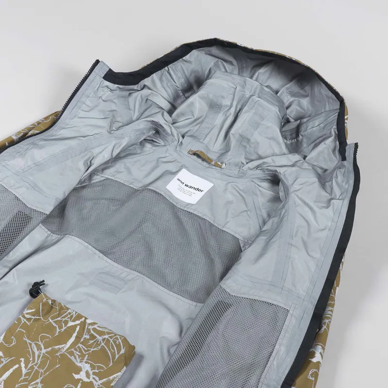 And Wander Mens Technical Reflective Printed Rain Jacket Beige