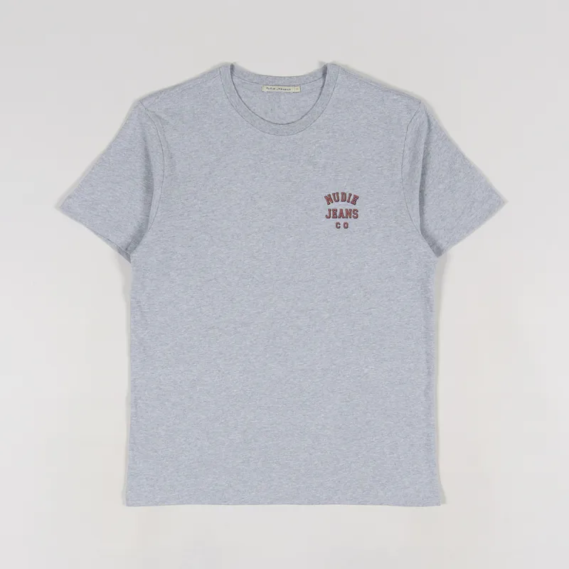 Nudie Jeans Roy Logo T Shirt Grey Melange
