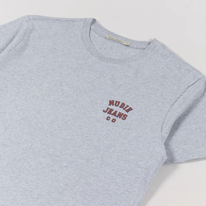 Nudie Jeans Roy Logo T Shirt Grey Melange-2
