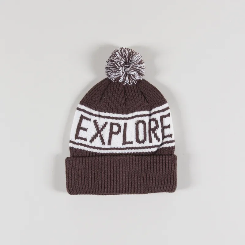 The North Face Men Retro Pom Beanie Hat Coal Brown Gardenia White