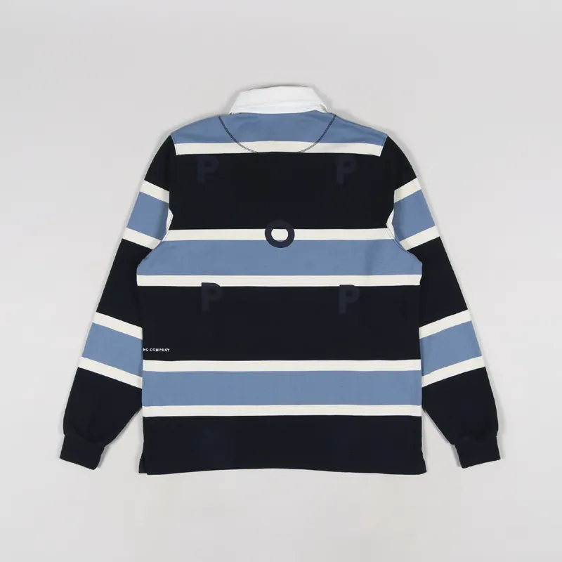 Pop Trading Company Rugby Polo Shirt Navy Blue Off White-1