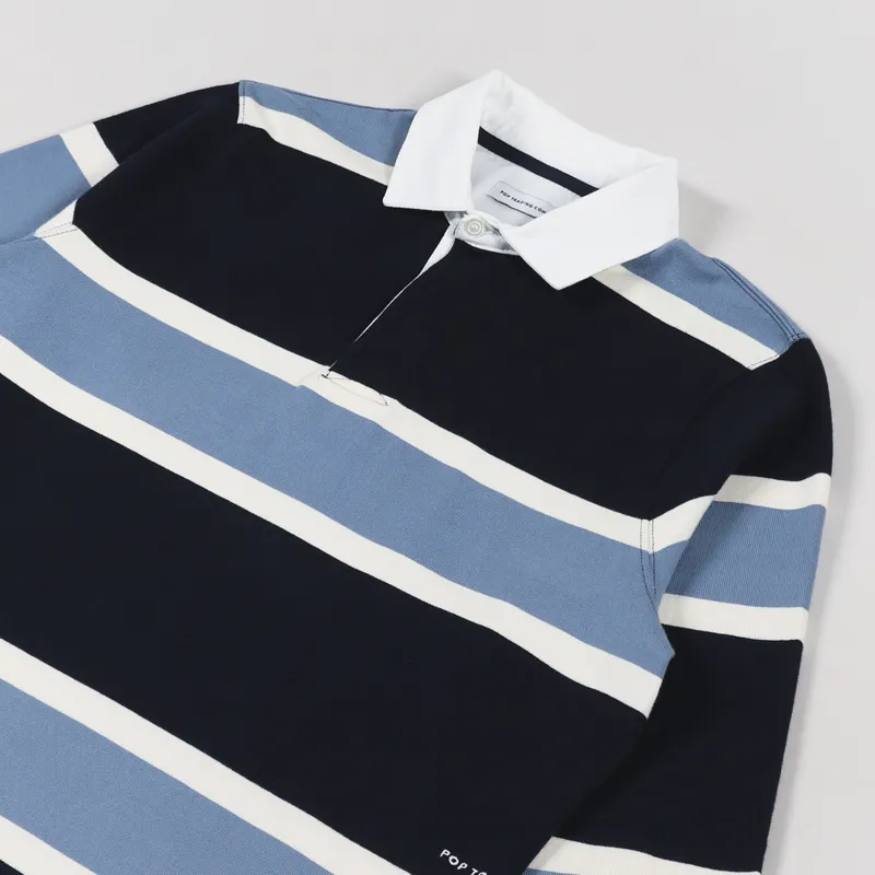 Pop Trading Company Rugby Polo Shirt Navy Blue Off White-2