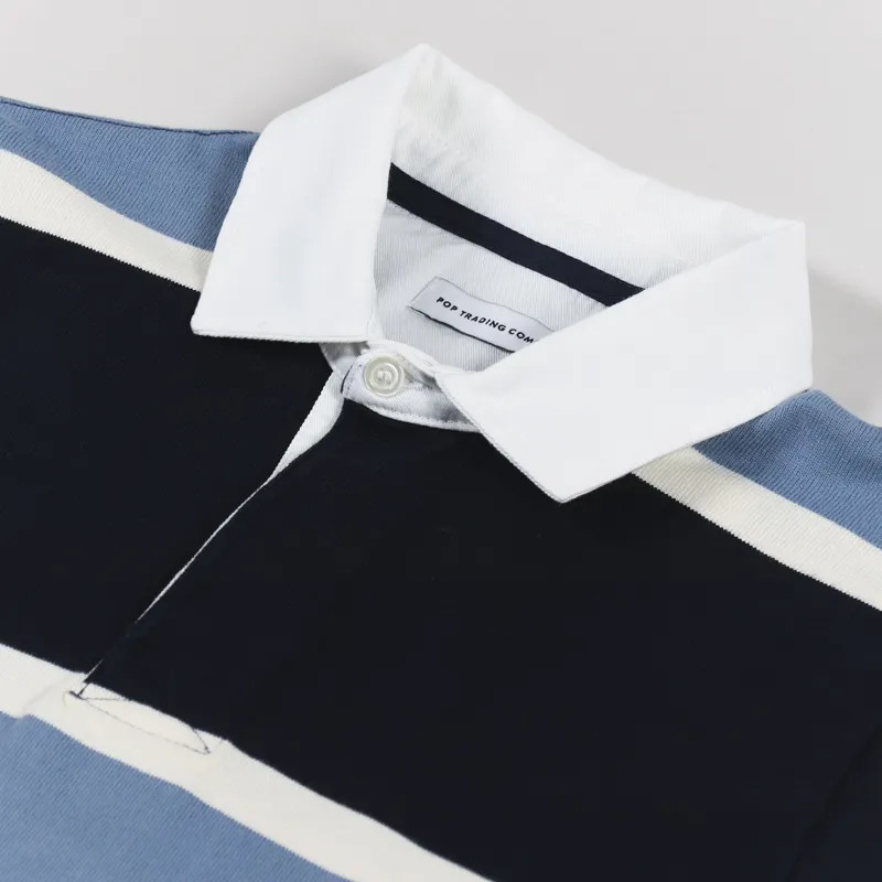 Pop Trading Company Rugby Polo Shirt Navy Blue Off White-5