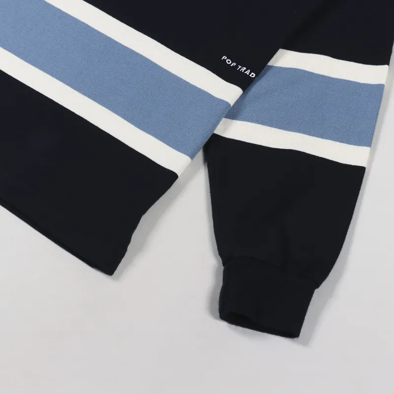 Pop Trading Company Rugby Polo Shirt Navy Blue Off White-4