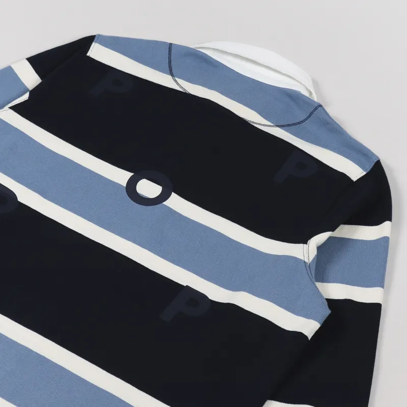 Pop Trading Company Rugby Polo Shirt Navy Blue Off White-3