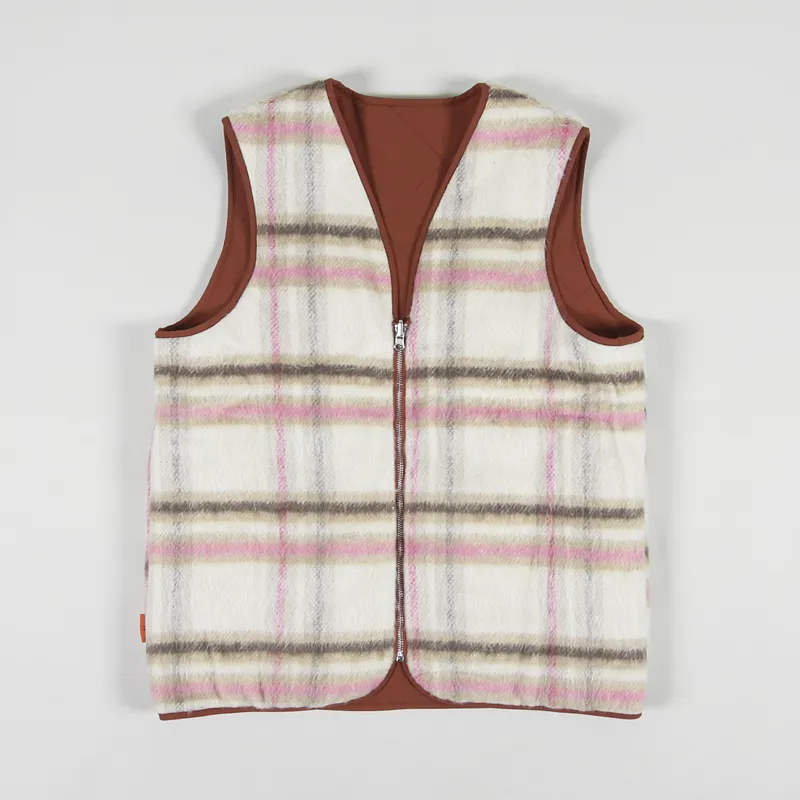 Butter Goods Reversible Hairy Plaid Vest Brown Pink-1
