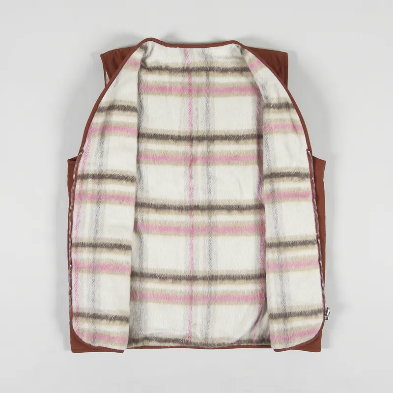 Butter Goods Reversible Hairy Plaid Vest Brown Pink-2