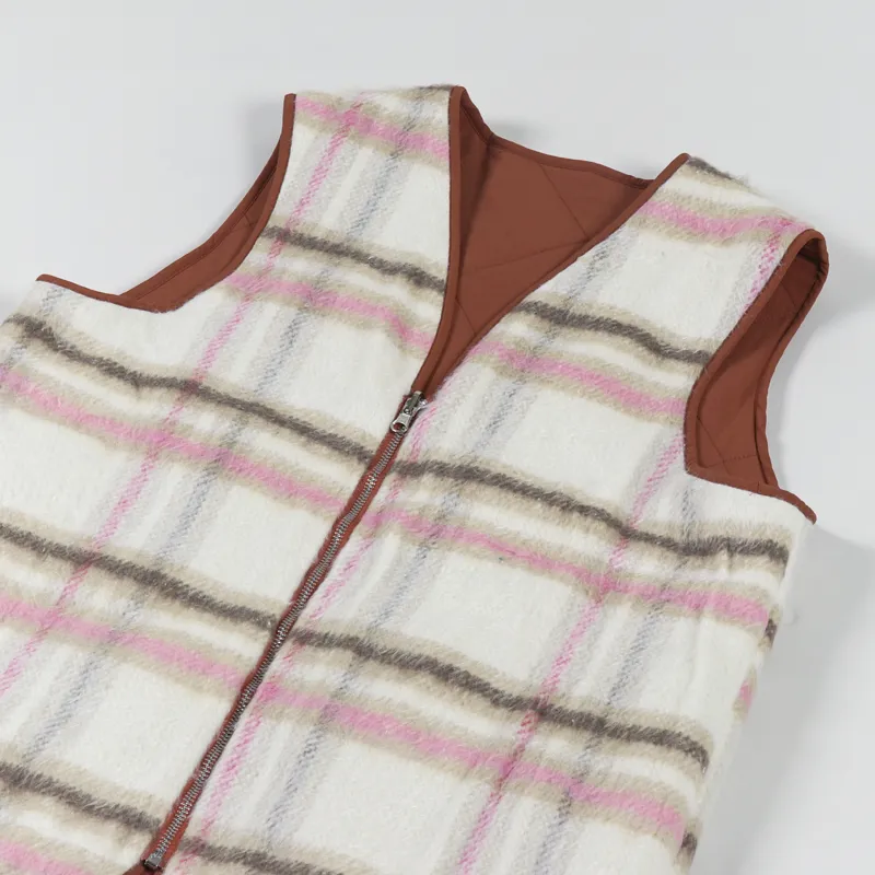 Butter Goods Reversible Hairy Plaid Vest Brown Pink-6
