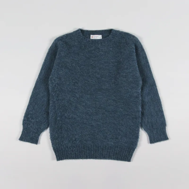 Shetland Woollen Co. Shaggy Knit Crew Neck Sweater Atlantic Blue