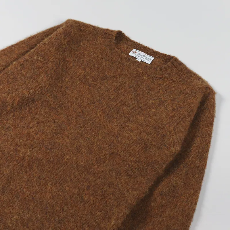 Shetland Woollen Co. Shaggy Knit Crew Neck Sweater Burnt Umber-2
