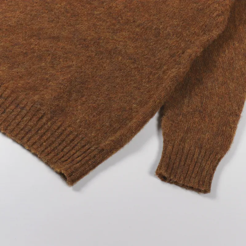 Shetland Woollen Co. Shaggy Knit Crew Neck Sweater Burnt Umber-5