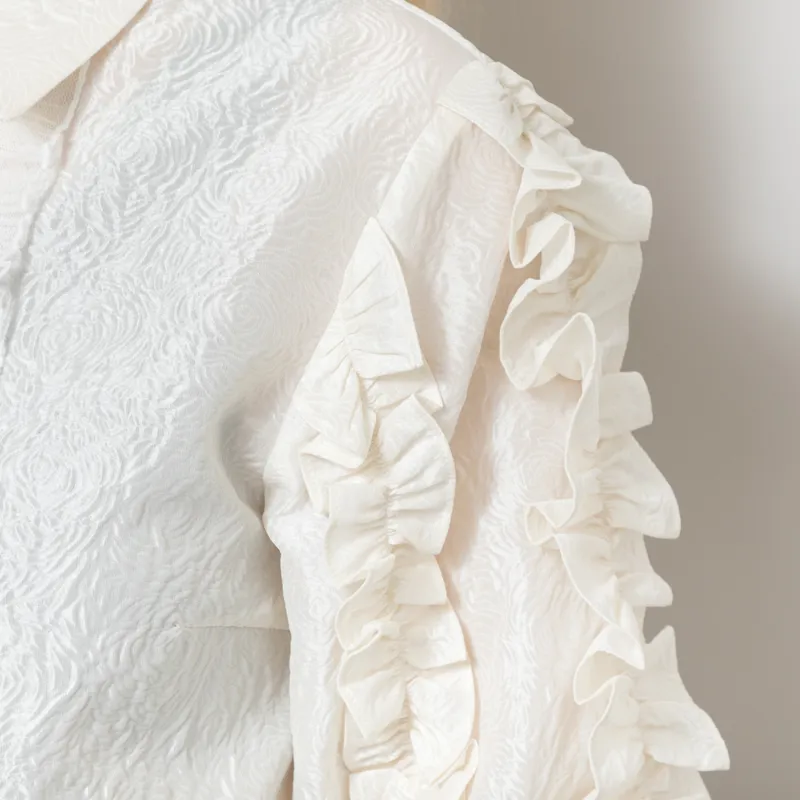 Stella Nova Womens Delicate Frill Shirt Ivory-4