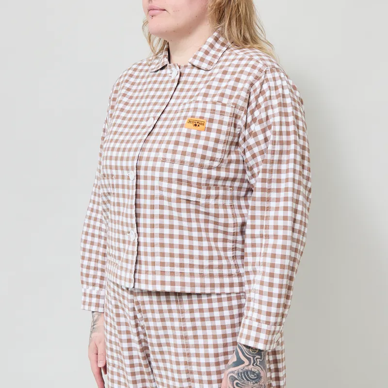 Service Works Womens Gingham Cropped Work Jacket Brown-1