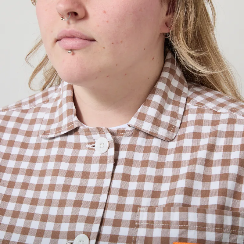 Service Works Womens Gingham Cropped Work Jacket Brown-4