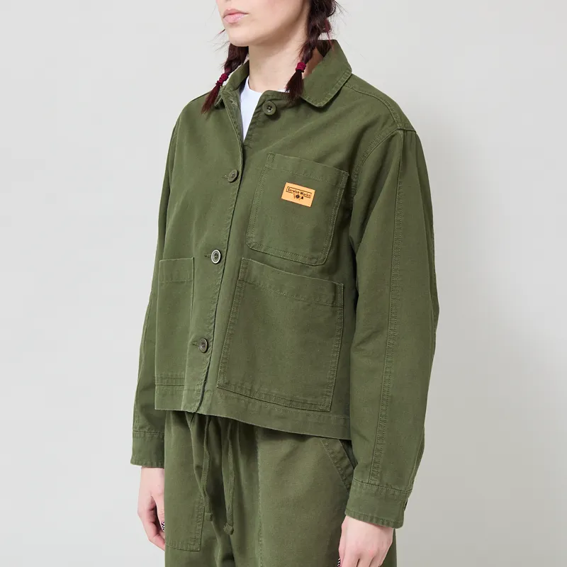 Service Works Womens Canvas Cropped Work Jacket Olive-1