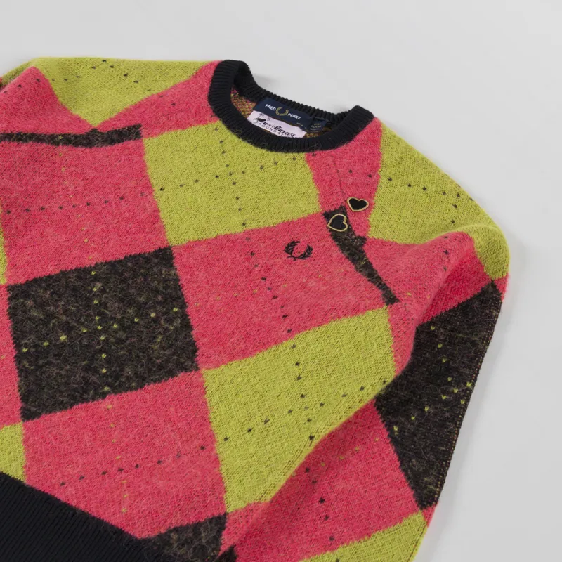 Fred Perry Womens Brushed Argyle Knitted Jumper Flamingo Tan-2