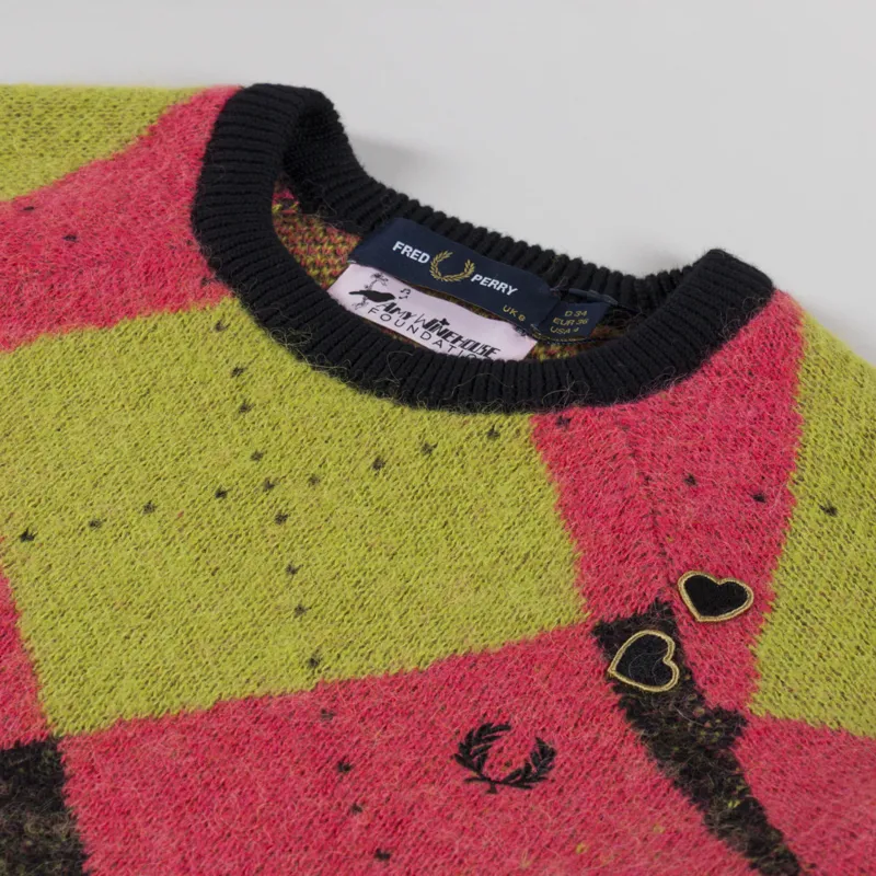 Fred Perry Womens Brushed Argyle Knitted Jumper Flamingo Tan-4