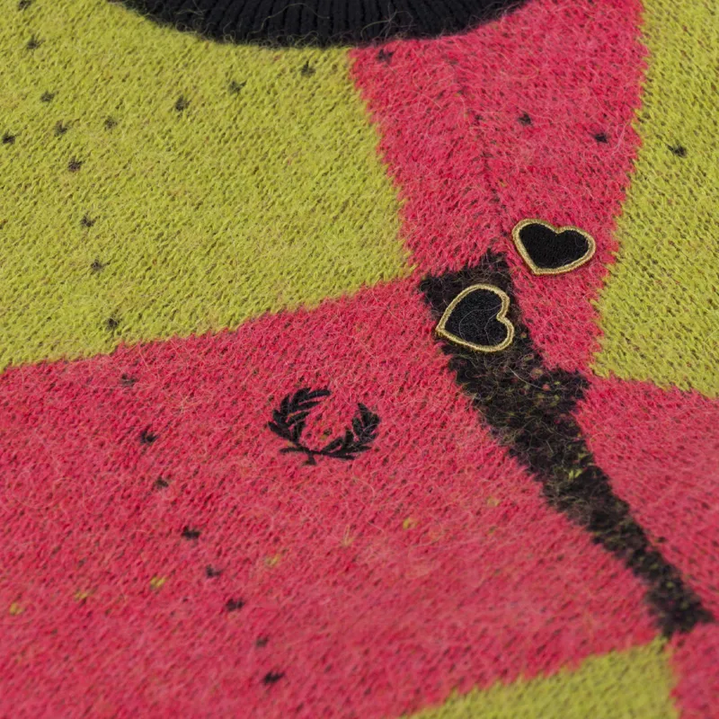 Fred Perry Womens Brushed Argyle Knitted Jumper Flamingo Tan-5