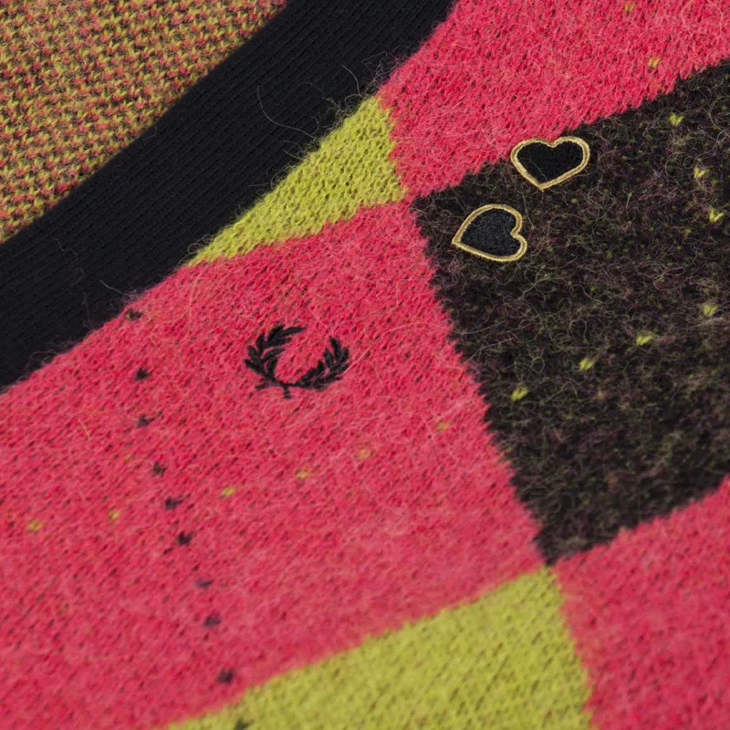 Fred Perry Womens Brushed Argyle Cardigan Flamingo Tan-4