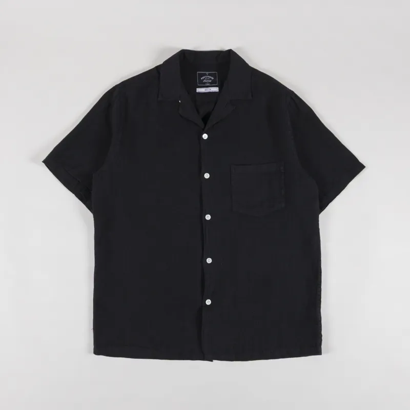 Portuguese Flannel Linen Camp Collar Shirt Black