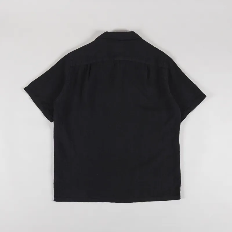 Portuguese Flannel Linen Camp Collar Shirt Black-1