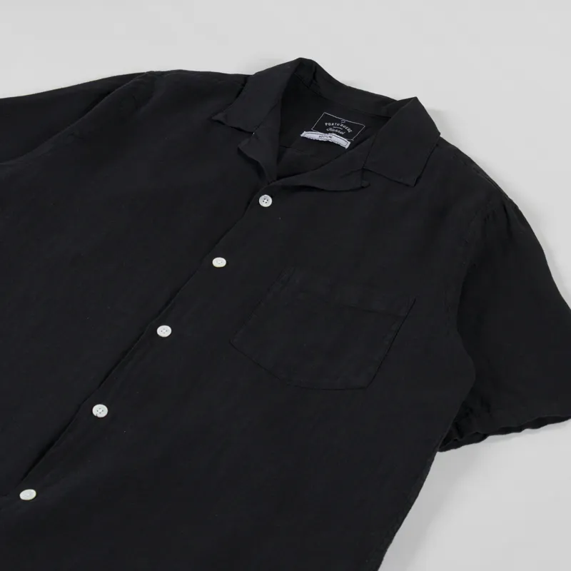 Portuguese Flannel Linen Camp Collar Shirt Black-2