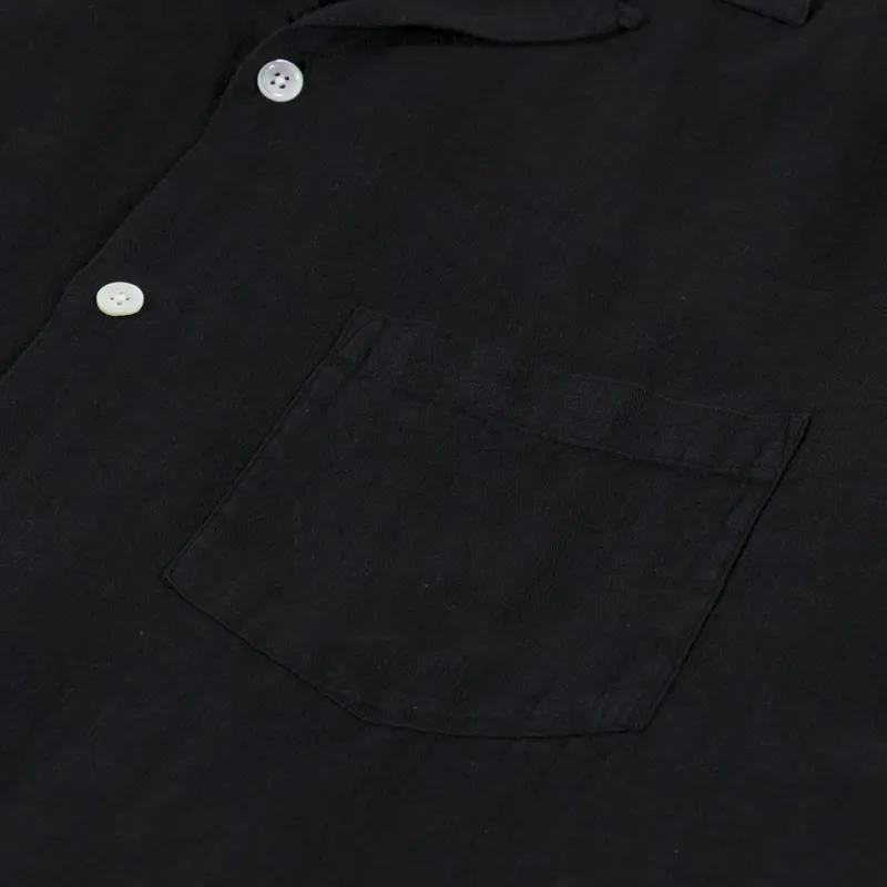 Portuguese Flannel Linen Camp Collar Shirt Black-5