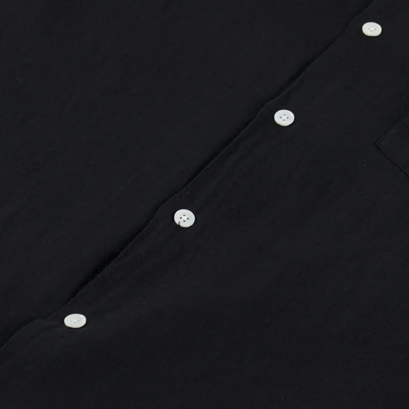 Portuguese Flannel Linen Camp Collar Shirt Black-6