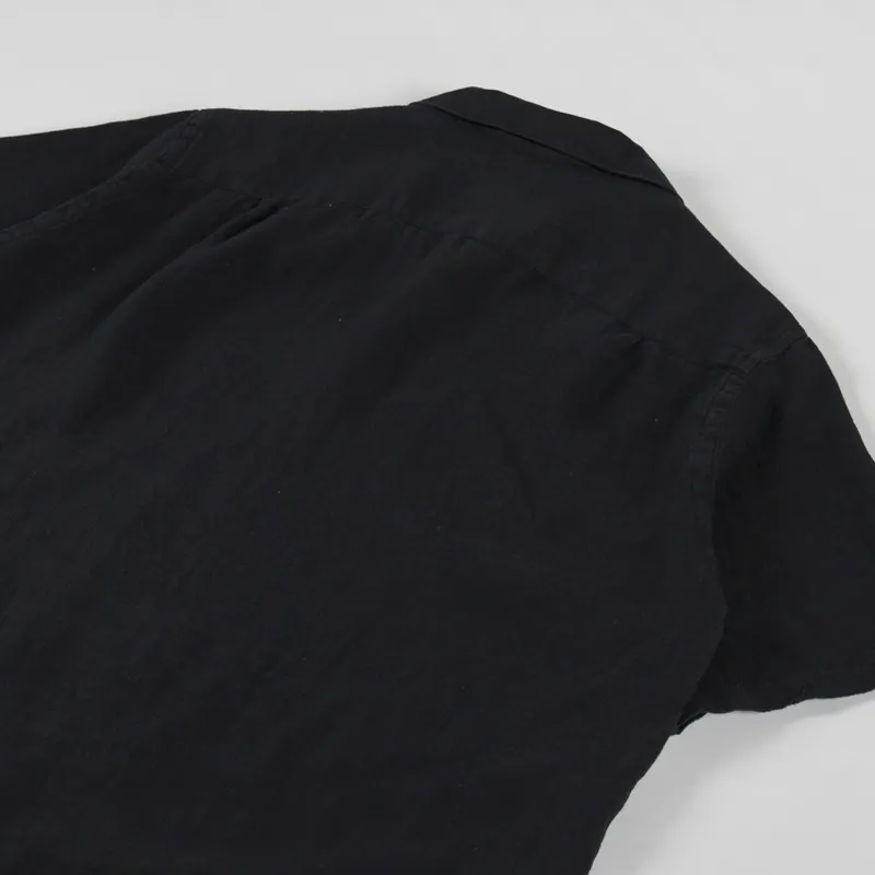 Portuguese Flannel Linen Camp Collar Shirt Black-3