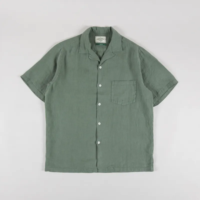 Portuguese Flannel Linen Camp Collar Shirt Dry Green
