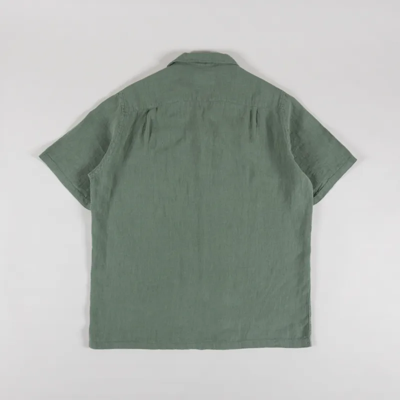 Portuguese Flannel Linen Camp Collar Shirt Dry Green-1